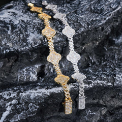 6MM VVS Moissanite Cuban Link Chain with Clover Station - 16K Gold